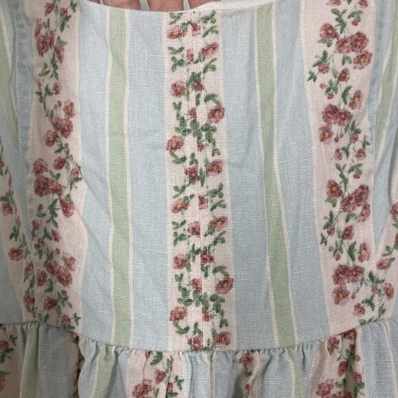 WeWoreWhat Dress Womens Large Blue Green Floral Stripe Linen Blend Midi Back Zip - Picture 11 of 16